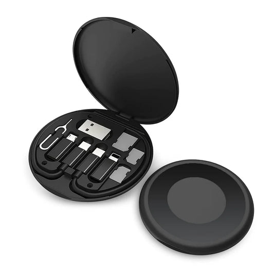 All-in-One 60W USB Fast Charging Travel Cable Set with Type-C, Lightning & Micro USB, Mobile Stand, Black