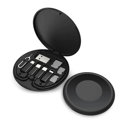 All-in-One 60W USB Fast Charging Travel Cable Set with Type-C, Lightning & Micro USB, Mobile Stand, Black