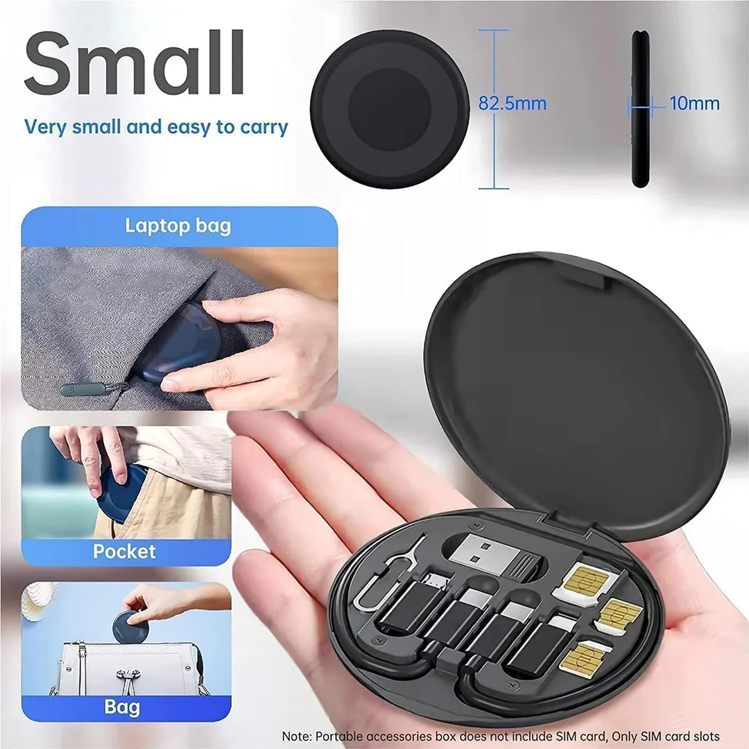 All-in-One 60W USB Fast Charging Travel Cable Set with Type-C, Lightning & Micro USB, Mobile Stand, Black